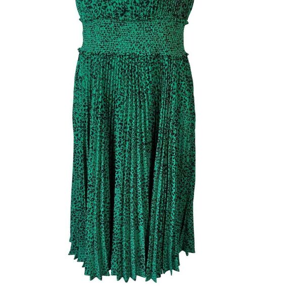 Nanette Lepore Shamrock Green Animal Print Pleated Sleeveless A Line Dress - Picture 5 of 16